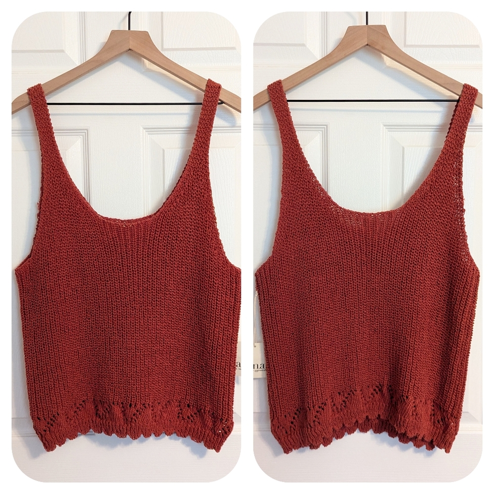 a.n.a Crochet Knit Tank Top Rust Burnt Orange XL